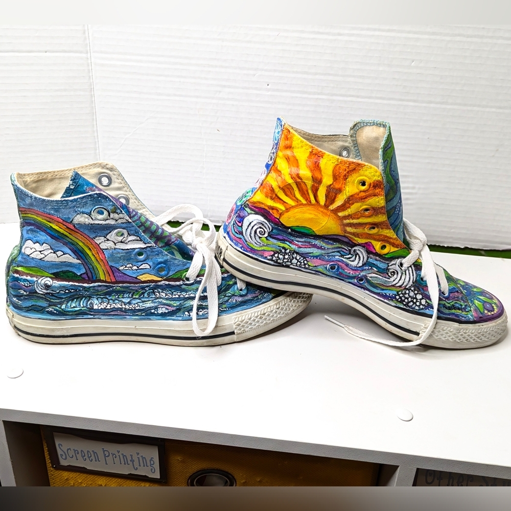 Hand Painted Converse High Top Sneakers, Size 8